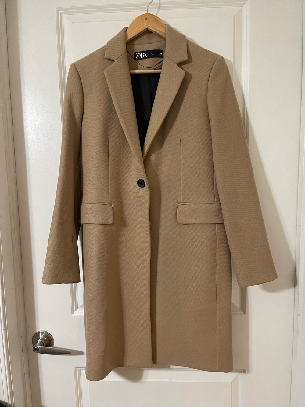 Zara Camel Single-Button Tailored Wool-Blend Trench Coat